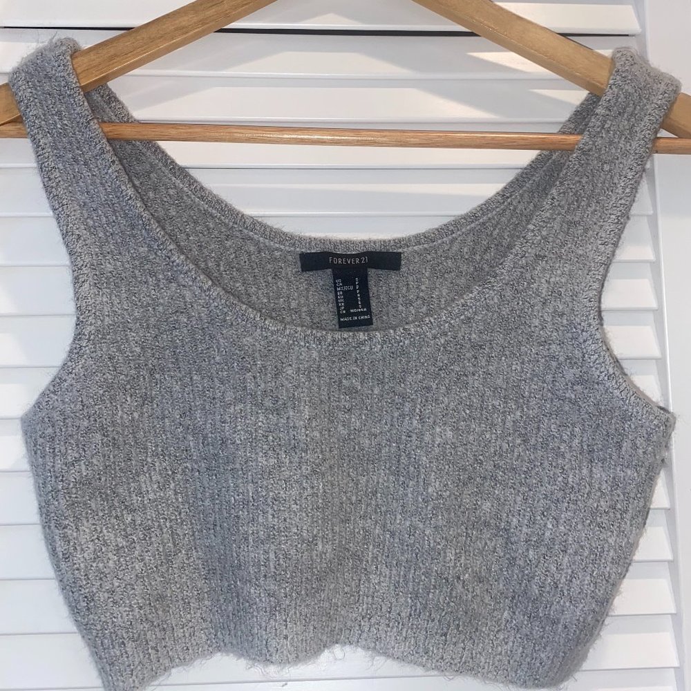 Grey Wool Cropped Tank Top